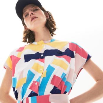 Lacoste Abstract-Print Shirtdress - Šaty Dámské Bílé | CZ-HjUTeV